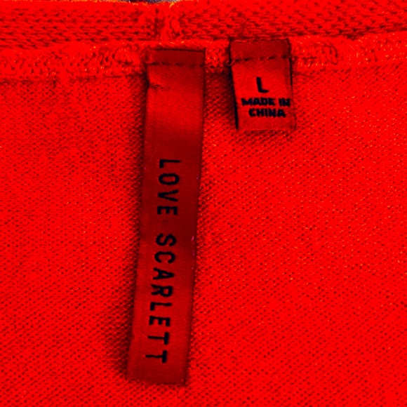 Love Scarlett, sz L, Cardigan, red, open front, 77% rayon, 23% polyester, EUC - Picture 4 of 4